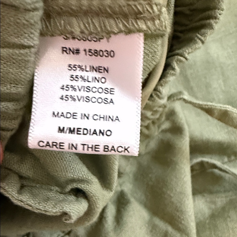 Love Tree Green Linen Blend Elastic Waist Pants – Size M - Picture 3 of 5